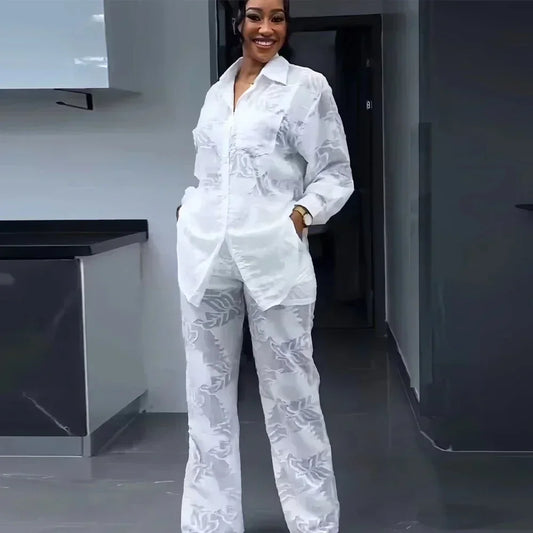 Pant Sets Woman 2 Pieces Suits Female Clothing Casual Shirt Loose Wide