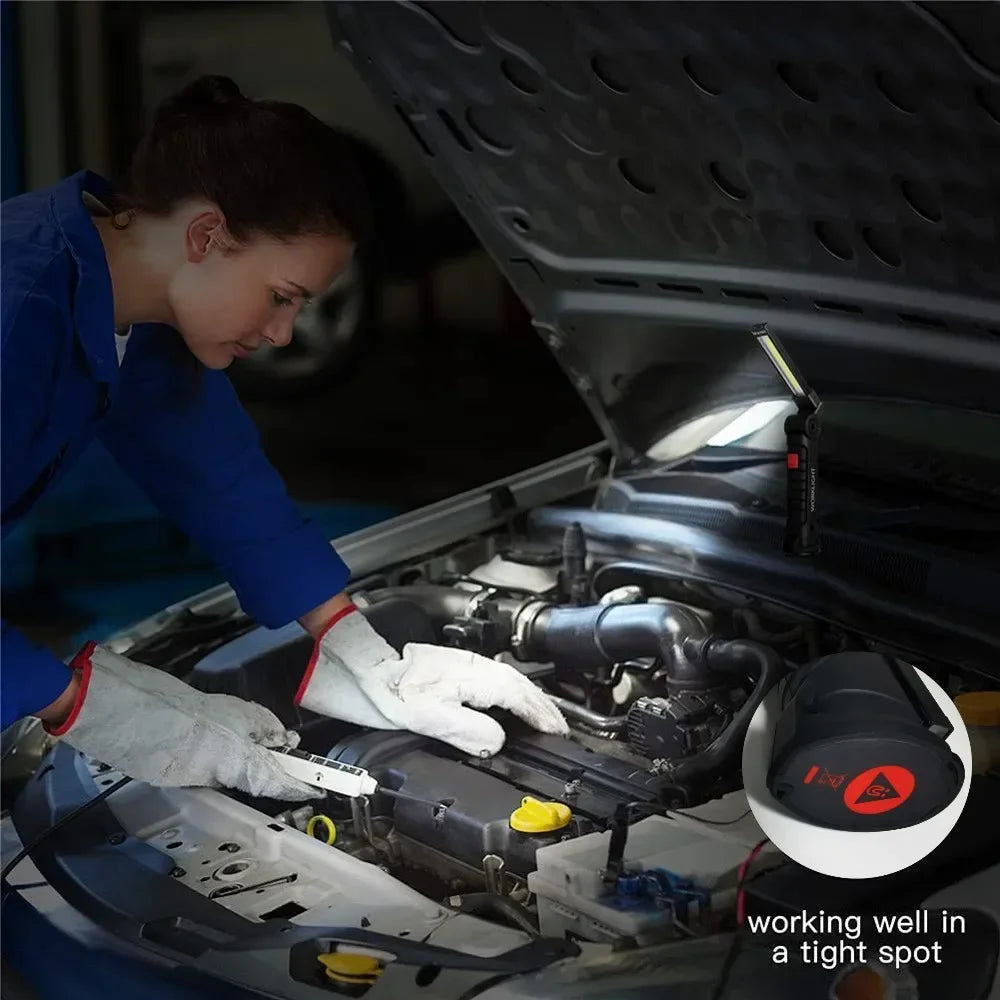 New Portable COB LED Flashlight USB Rechargeable Work Light Magnetic