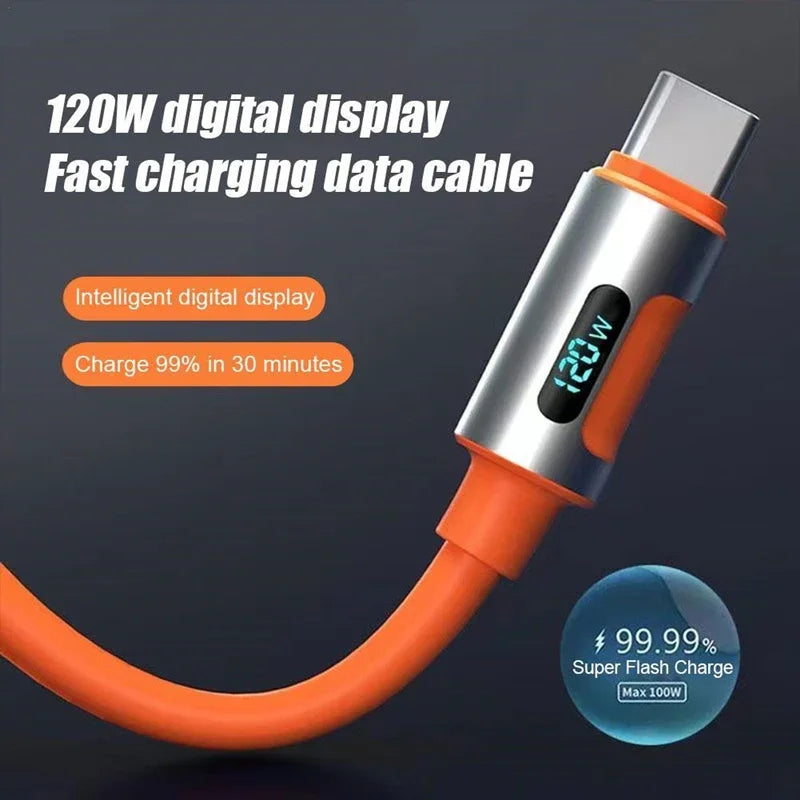 LED Digital Display Cable 120W Fast Charging USB Type C High-speed