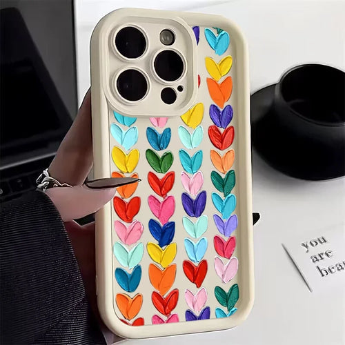 Colorful Love Heart Phone Case For iPhone 16 14 13 12 11 Pro Max XS XR