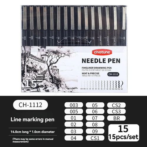 Black Micro Pens,15 Sizes,Waterproof Archival Ink,Fine Point Pen for