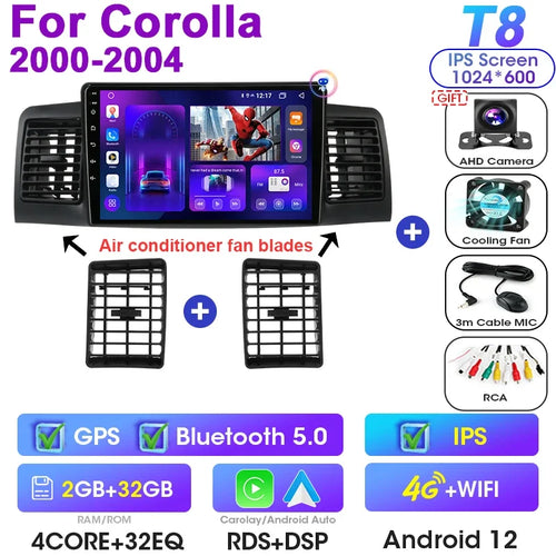 Android 12 Car Radio Qualcomm SM6125 For Toyota Corolla E120 2000 -