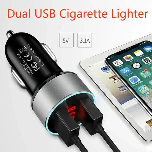 3A 15W Dual USB Car Charger Adapter Car Cigarette Lighter LED