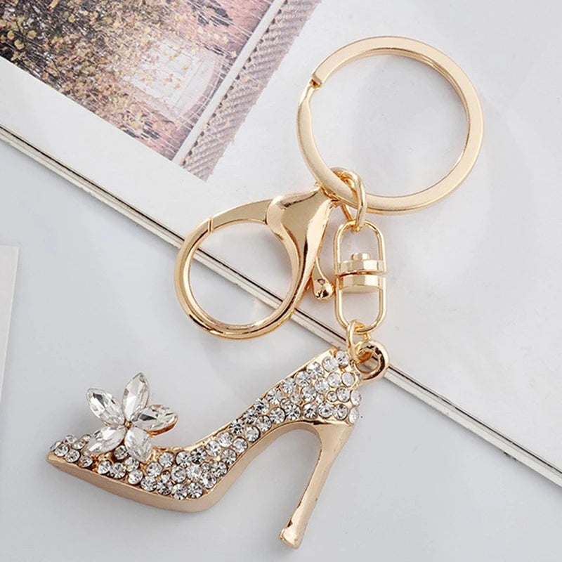High Heel Shoe Keychain Rhinestone Crystal Purse Car Key Chain Bag