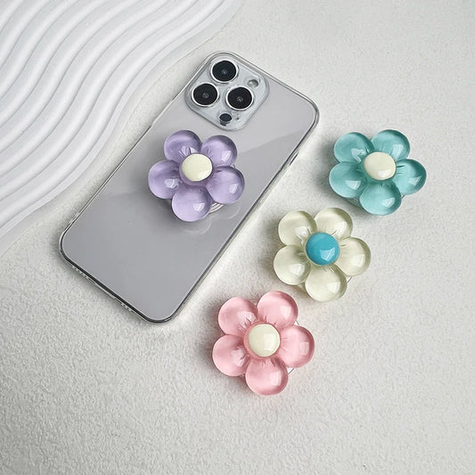 1pc Transparent Resin Candy-Colored Flower Phone Holder Foldable