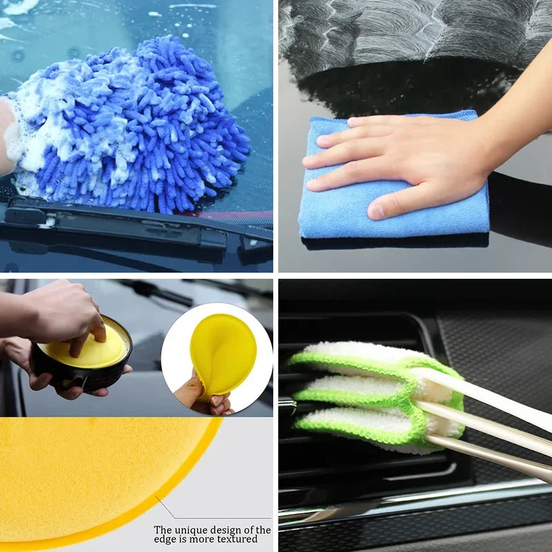 New car cleaning kit scrubber drill detailing brush set air