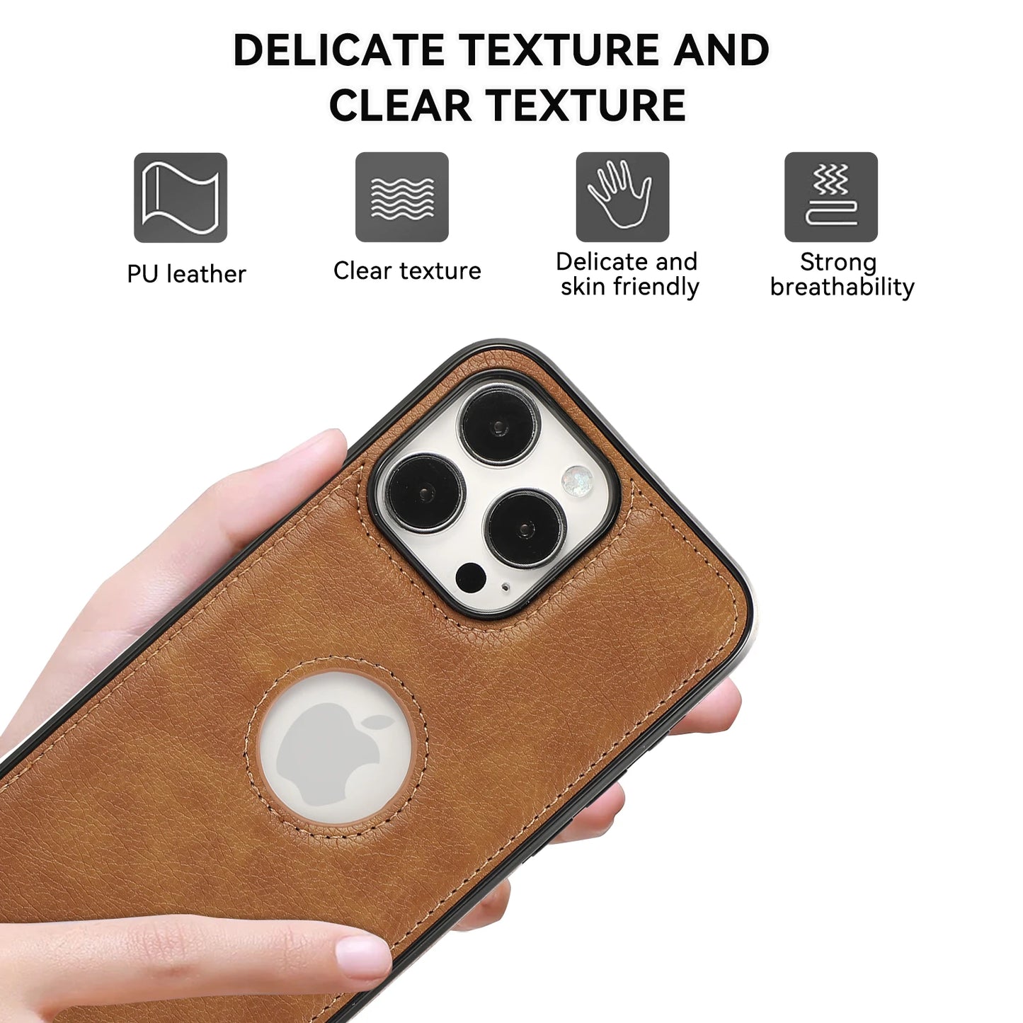 PU Leather Logo Hole Phone Case For iPhone 16 15 14 13 12 11 Pro Max