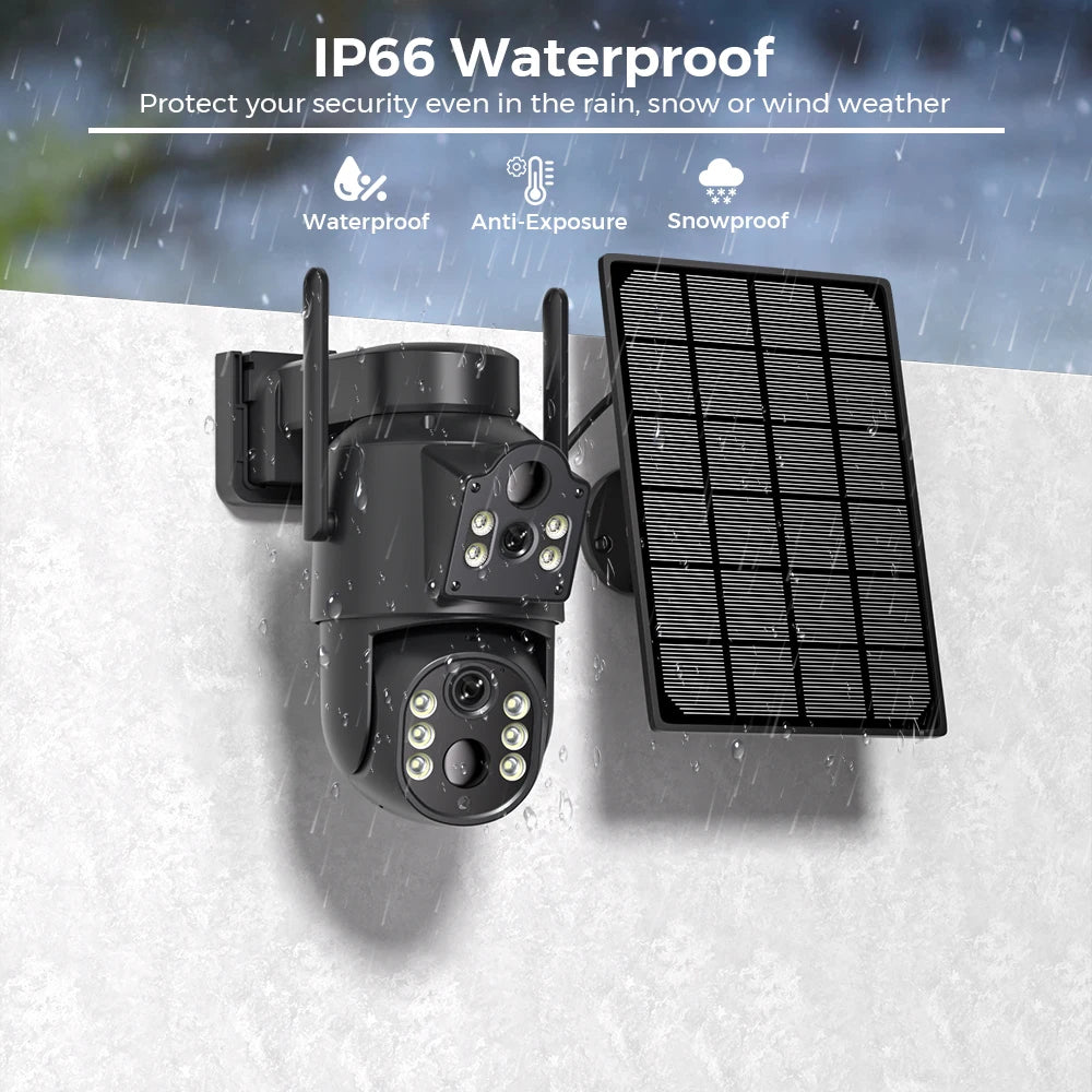 4k 8MP WIFI Solar Camera With 7800 mAh Battery Dual Lens Wireless PTZ