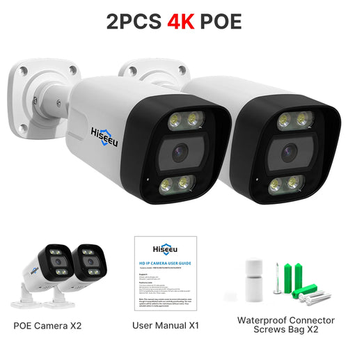 Hiseeu POE 5MP 8MP 4K IP Camera Color Night Vision Face Detection