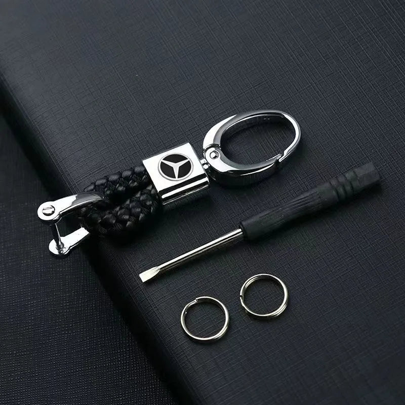 Leather Rope Car Keychain Hand Braided Horseshoe Buckle Keychain for