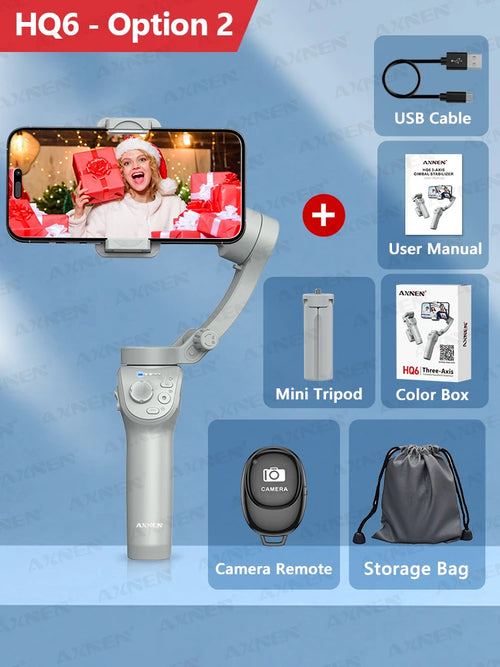 AXNEN HQ6 Gimbal for Smartphone, 3-Axis Handheld Gimbal, with Smart