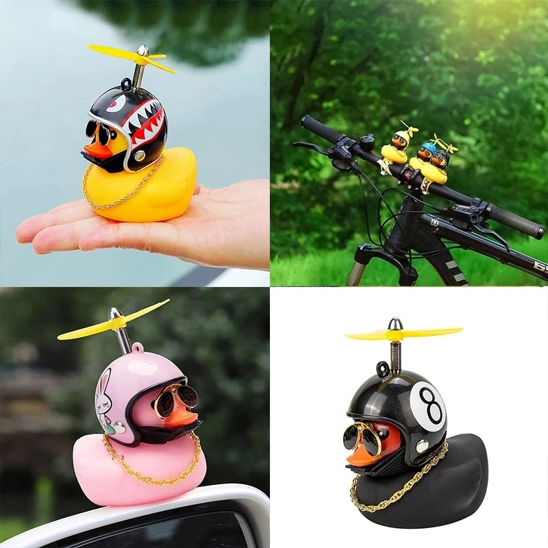 Car Cute Duck with Helmet Broken Wind Small Yellow Duck Bike