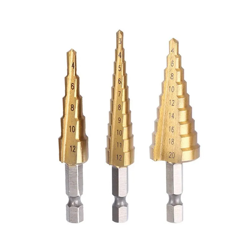 3-12 4 -12 4-20MM HSS Straight Fluted Pagoda Step Drill 3Pcs Cloth Bag