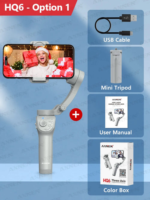 AXNEN HQ6 Gimbal for Smartphone, 3-Axis Handheld Gimbal, with Smart