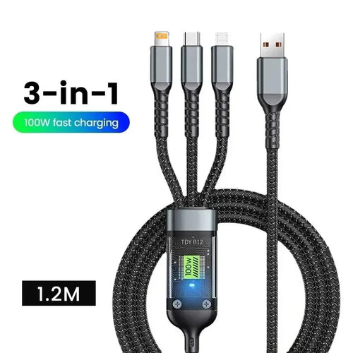 100w 3 In 1 Transparent Fast Charging Cable Type C Usb Micro For