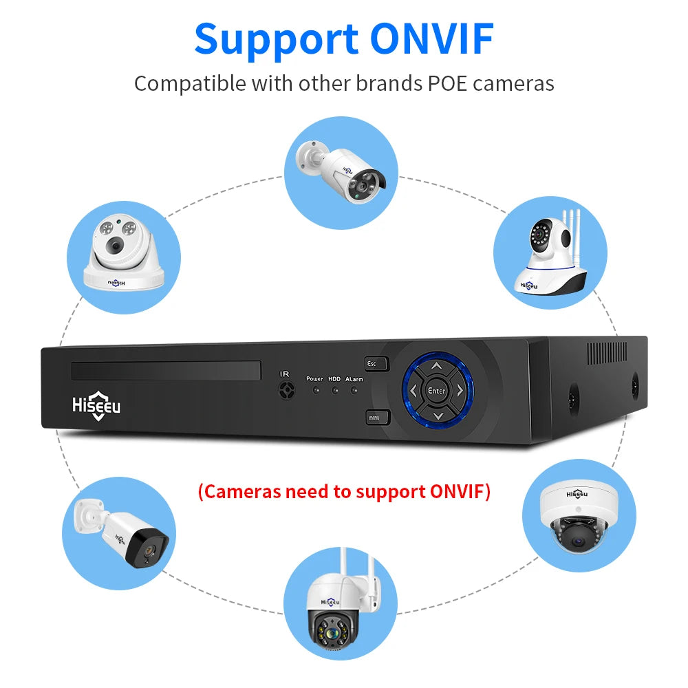 Hiseeu 8CH 4K POE NVR Video Recorder For HD 3MP 4MP 5MP 8MP