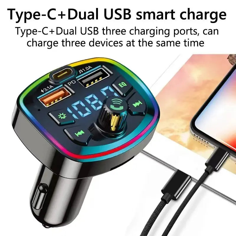 Car Charger FM Transmitter Bluetooth5.0 Hands Free True 3.1A Dual USB