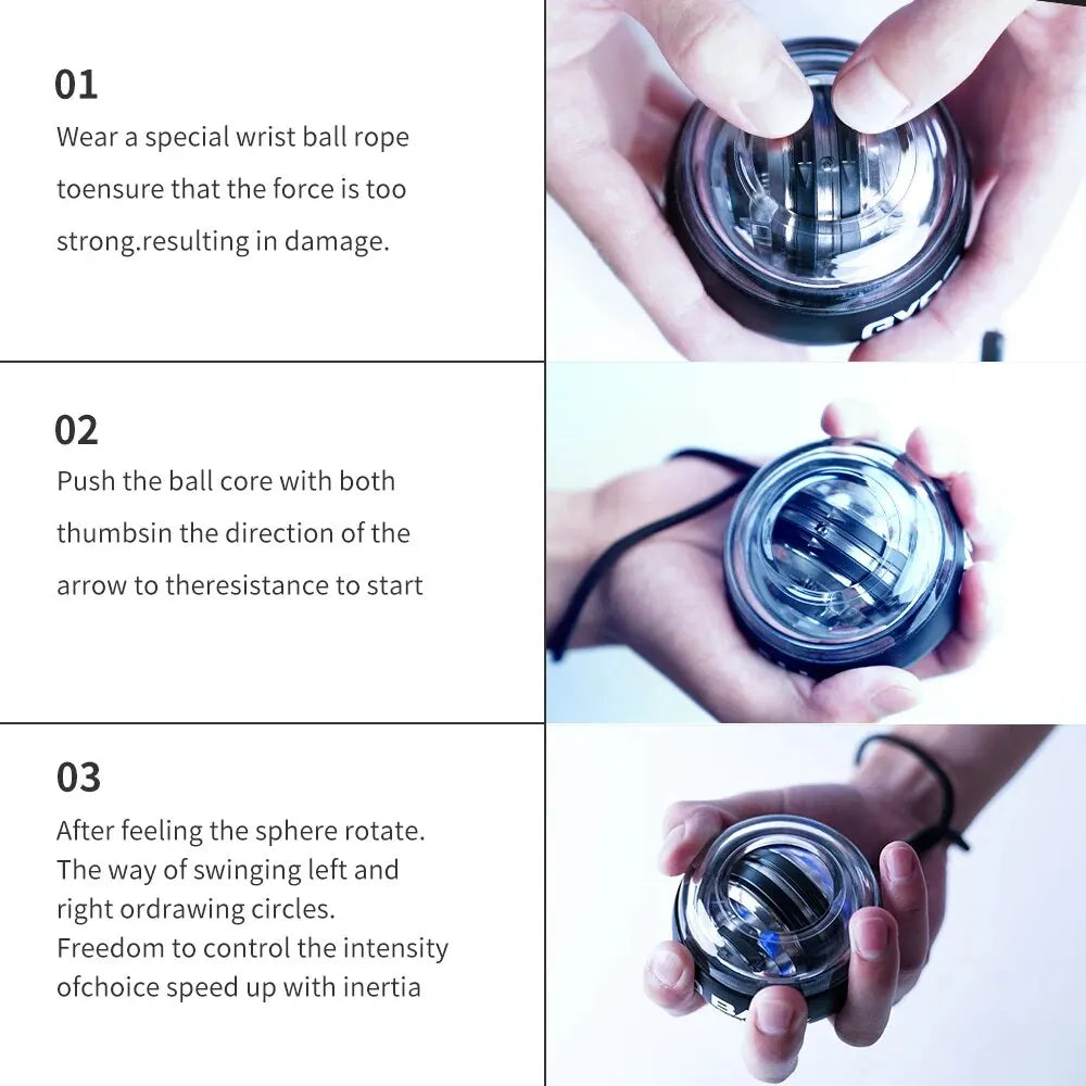 LED Wrist Power Trainer Ball Self-starting Gyro Wrist Hand Ball Arm