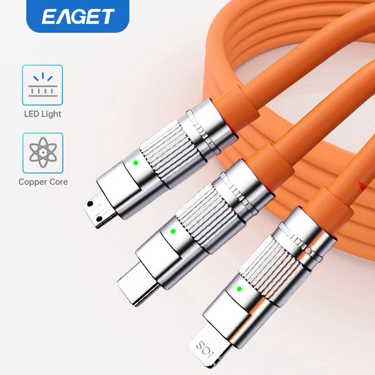 Eaget 3In1 120W Fast Charging Cable Cord For iPhone Android USB Type C