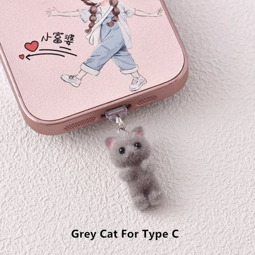 MINISO Resin Plush Cat Phone Dustproof Plug For iPhone Samsung Xiaomi