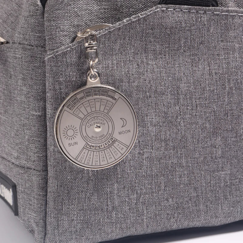 50 Years Perpetual Calendar Keychain Silver Alloy Keyring Key