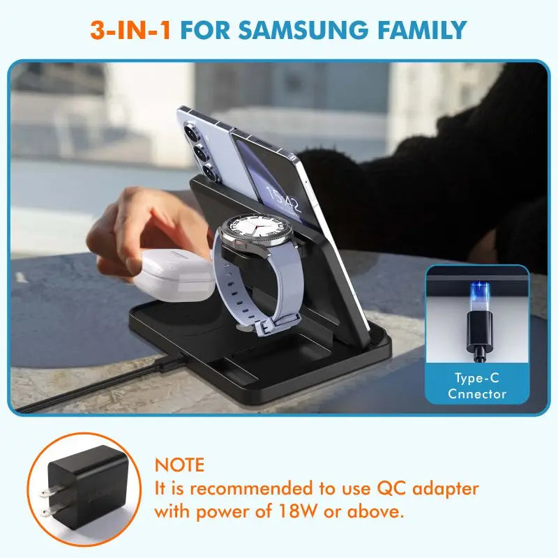 3 in 1 Wireless Charger Stand For Samsung Z Fold Zflip5 S24 S23 Ultra