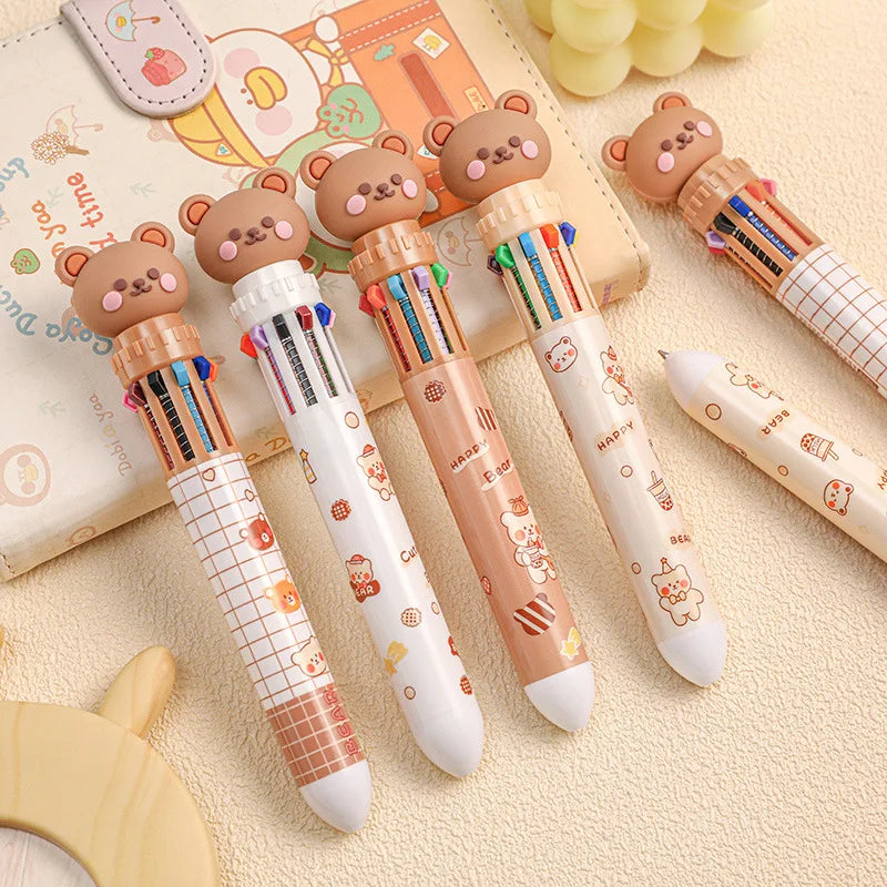 10 Colors Ballpoint Pen Cartoon Bear 0.5mm Colorful Ink Gel Pens