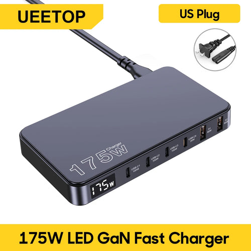 Ueetop 175W GaN USB C Charger LED Display 6-Port Desktop Charger Type