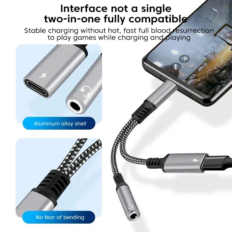 Audio Adapter 2 IN 1 Fast Charge For Samsung S20 Ultra Note 20 For