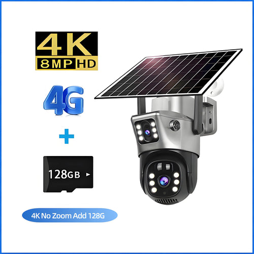 10x Zoom 4G SIM Solar Camera Outdoor 6K 12MP Three Lens HD Night