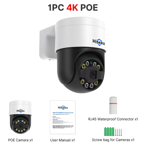 Hiseeu 4K 8MP POE PTZ IP Camera 5X Digital Zoom Face Detection Outdoor