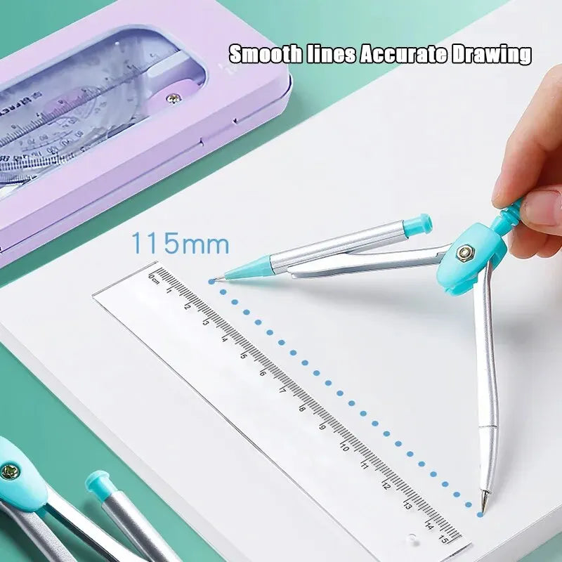 7-Piece Compass and Ruler Set Student Ruler Set Cute Rriangle Ruler