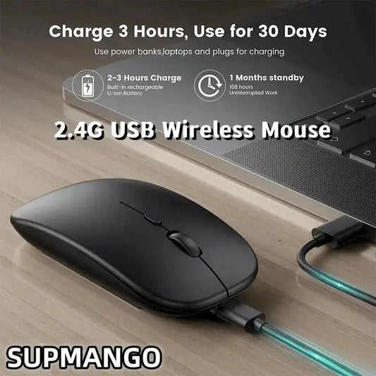 Rechargeable Wireless Mouse With 2.4GHz USB 1600DPI Mouse for Computer