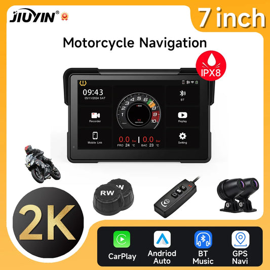 7'' Motorcycle DVR GPS navigator Dash Cam Wireless Carplay Android