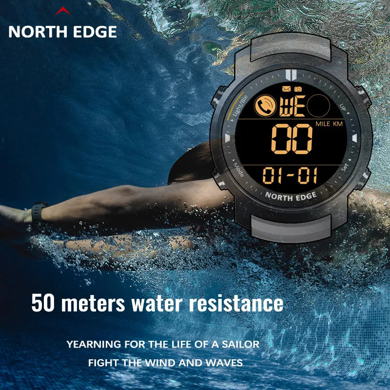 NORTH EDGE Men's Digital Watch Military Waterproof 50M Running Sports