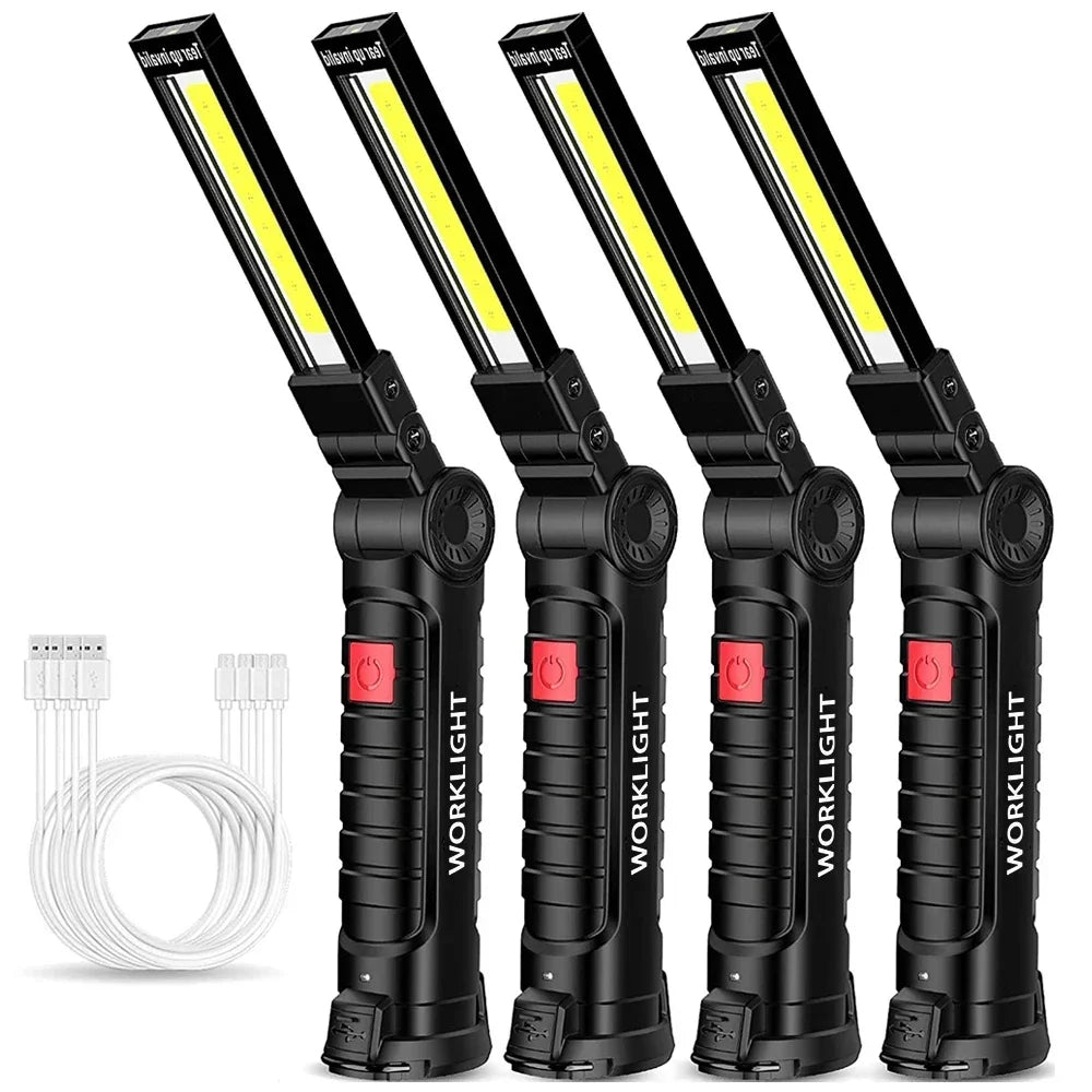 New Portable COB LED Flashlight USB Rechargeable Work Light Magnetic
