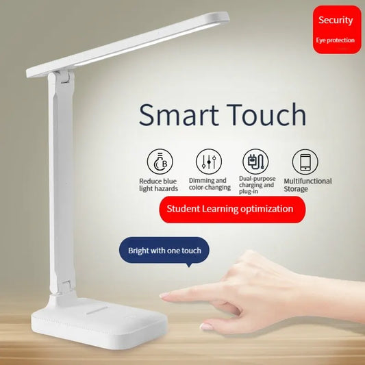 LED Touch Switch White Folding Desk Lamp Bedroom Bedside Study Reading