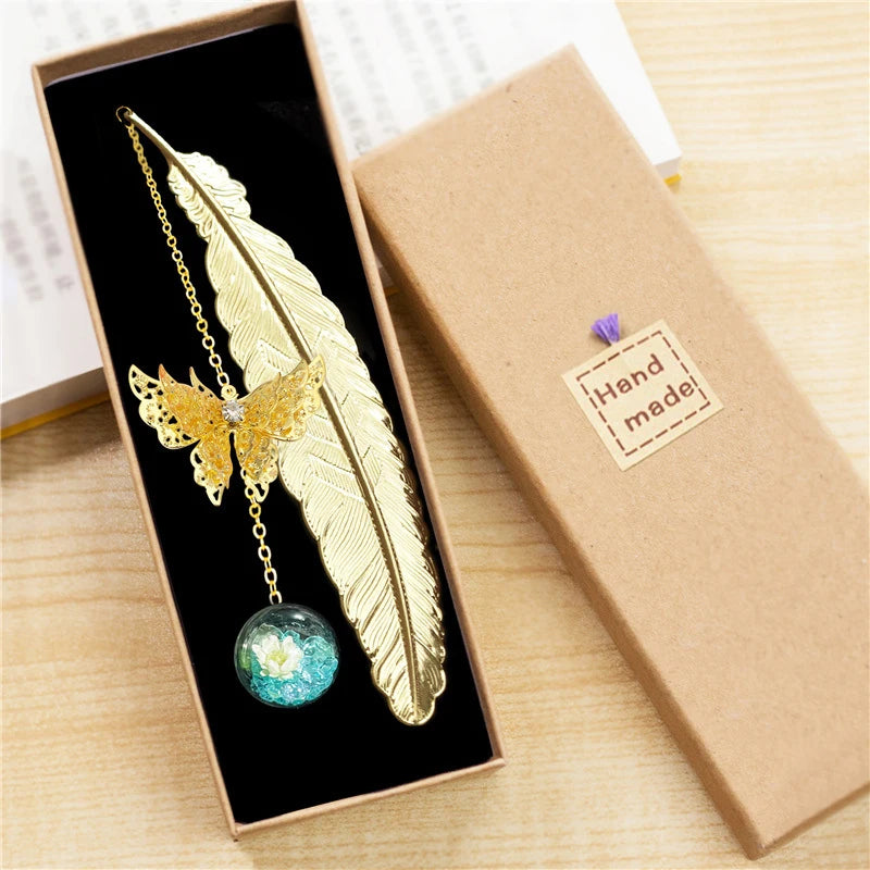 1pc Chinese Style Metal Feather Bookmark Creative Immortal Dried