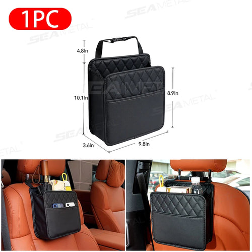 SEAMETAL Car Seat Storage Bag Pu Leather Auto Garbage Bag Hanging