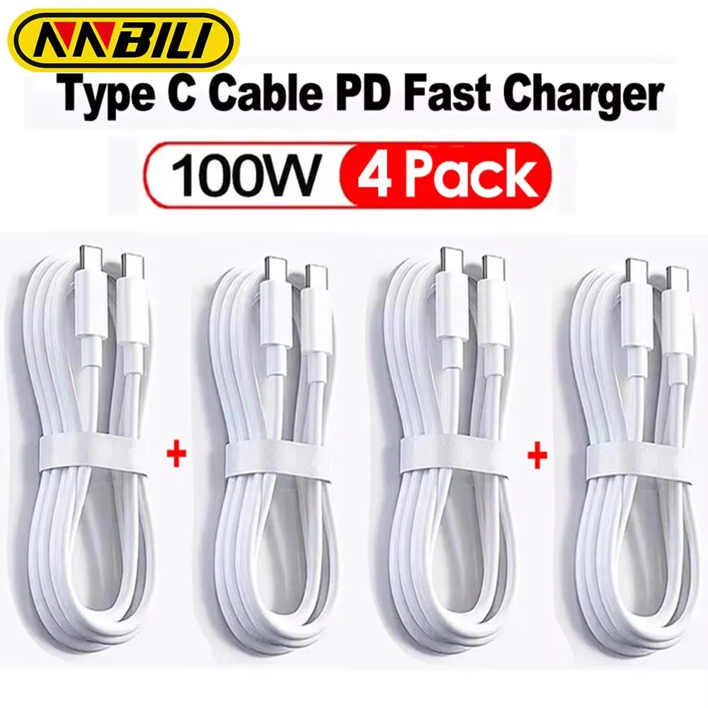 NNBILI 3-4Pcs 100W USB Type C To USB C Cable USB-C PD Fast Charging