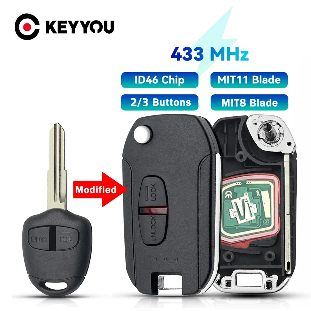 KEYYOU 2/3 Buttons Modified Flip Car Remote Key For Mitsubishi