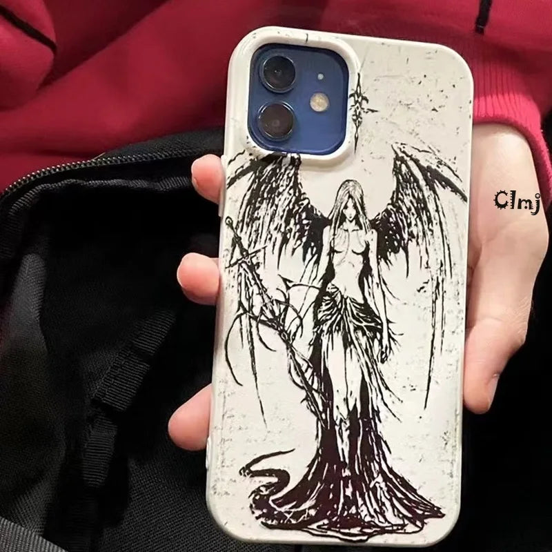 Clmj Punk Cool Angel Phone Case For iPhone 13 12 Mini 11 14 Pro Se