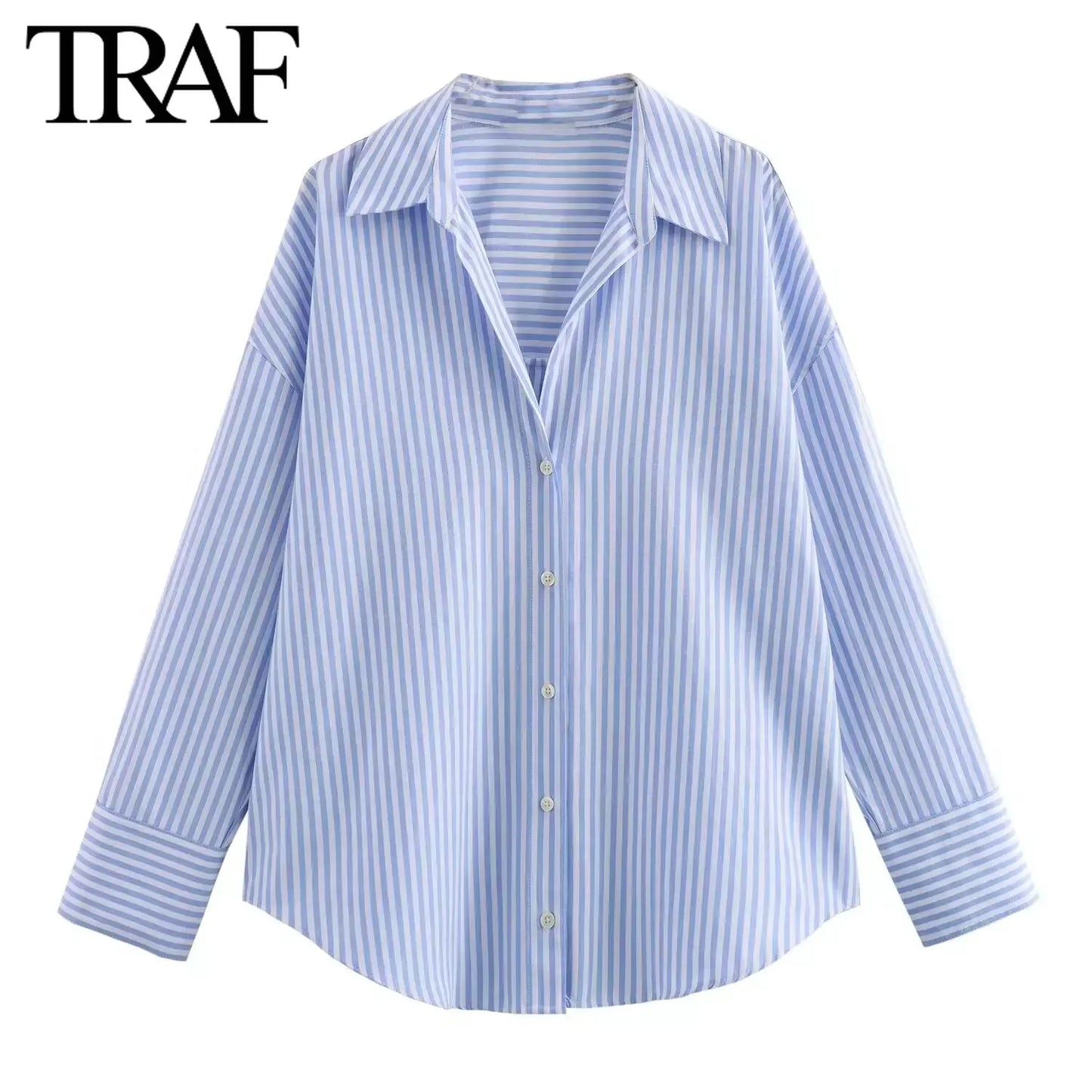TRAF Women Fashion Spring Cotton Oxford Long Sleeve Single-breasted