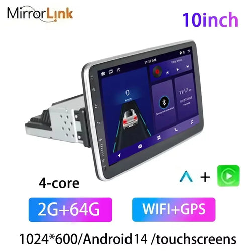 1din Android14 9/10inch Car Stereo Radio Rotate Touch Screen For