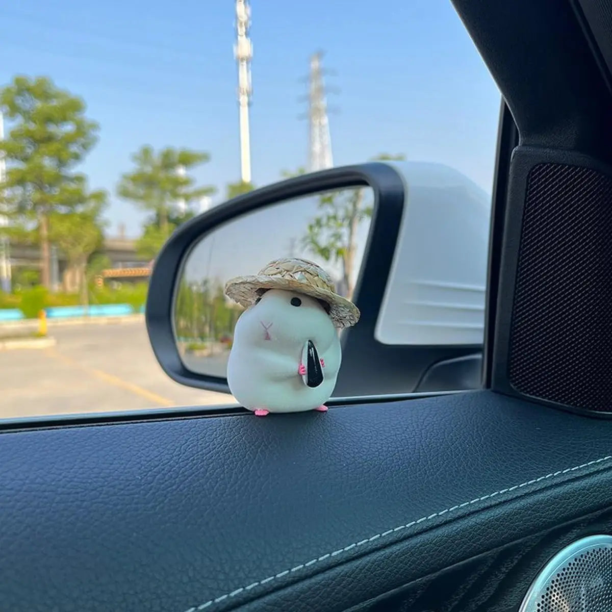 Cute Hamster with Straw Hat Car Ornament,Car Decoration Auto Interior