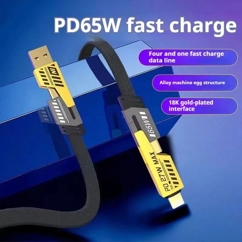 4-in-1 USB C Charging Cable TypeC Lightning Connector Nylon Braided PD