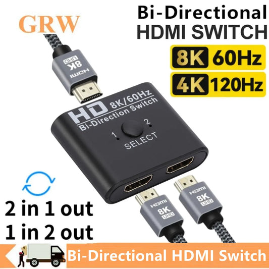 8K 60Hz HDMI-Compatible Switch Splitter Bi-Direction 1x2/2x1