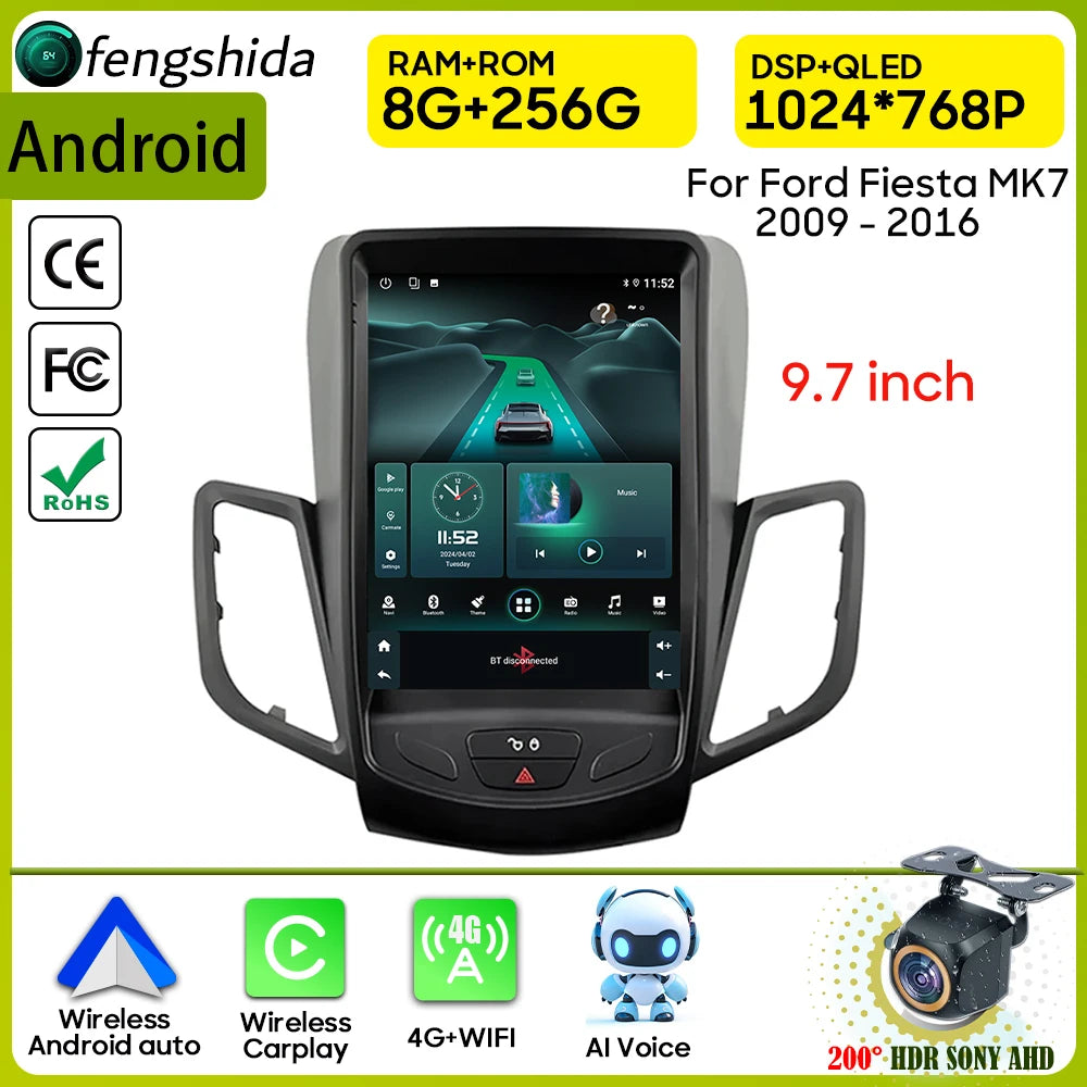 Car Radio Carplay For Ford Fiesta MK7 2009 - 2016 Navigation GPS