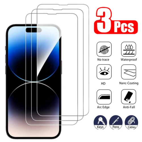 3PCS Tempered Glass For iPhone 15 Pro Max 14 13 12 Anti Scratch Screen
