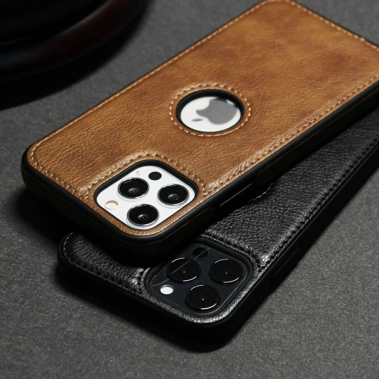 PU Leather Logo Hole Phone Case For iPhone 16 15 14 13 12 11 Pro Max